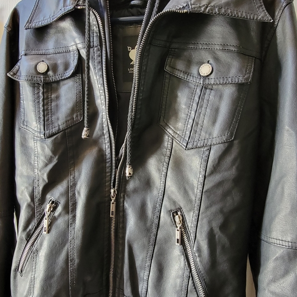 Faux leather black jacket with removable hoodie insert - Picture 4 of 4